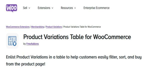 Product Variations Table